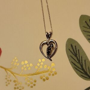 Genuine Sapphire Sterling Silver Heart Pendant Necklace